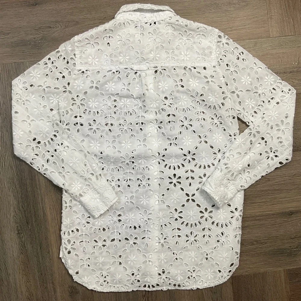 J.Crew Eyelet Broderie Anglaise Cotton Button Up Top Womens 0‎ White Boho Classy